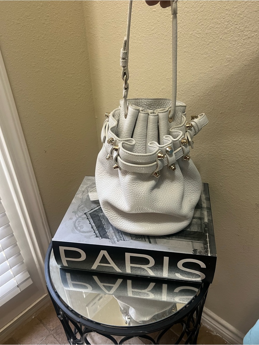 Alexander Wang White Pebbled Leather Drawstring Shoulder Bag